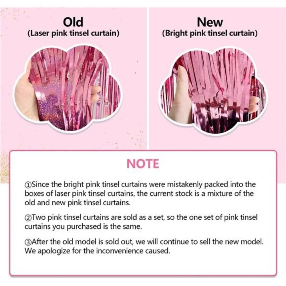 Pink Birthday Decorations for Girls 3.3x8.2ft Pink Tinsel Backdrop Foil Fringe